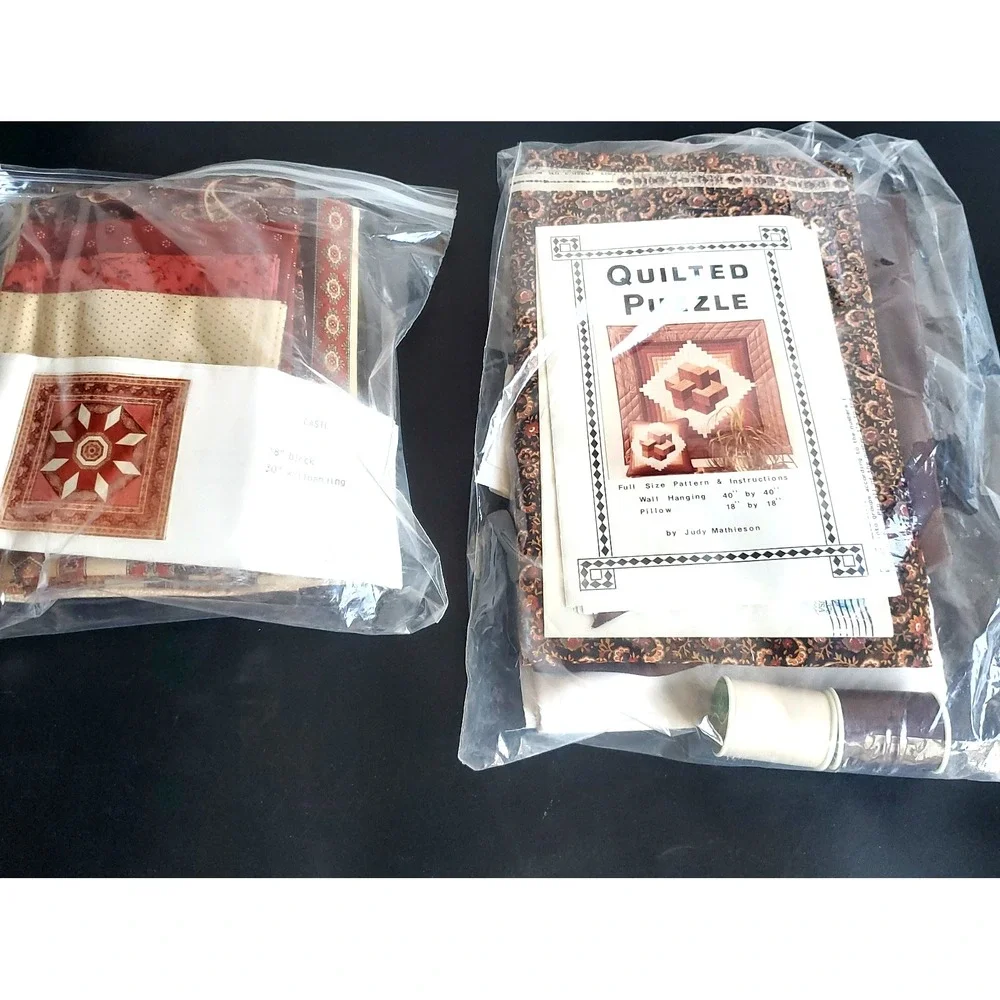 Quilted Puzzle Wallhanging Pillow Quilt Pattern 3D 18x18 and 40x40 Complete kits